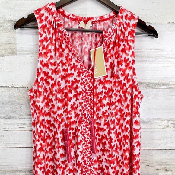 Michael Kors NEW Red White‎ Floral Print Sleeveless Shift Dress Tassel Size L - Picture 3 of 14